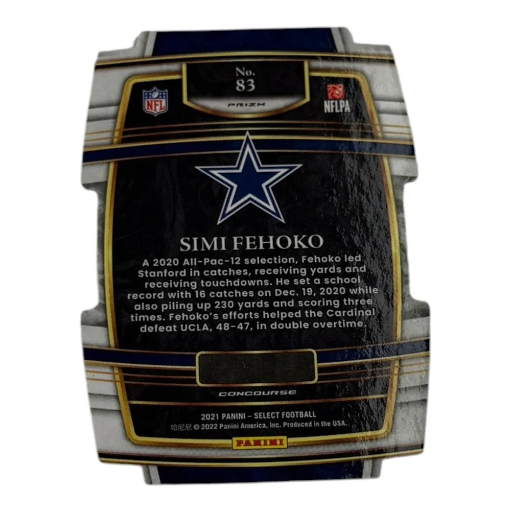 2021 Panini Select Simi Fehoko Rookie Card‎ RC Die-Cut Silver Prizm 83 Cowboys